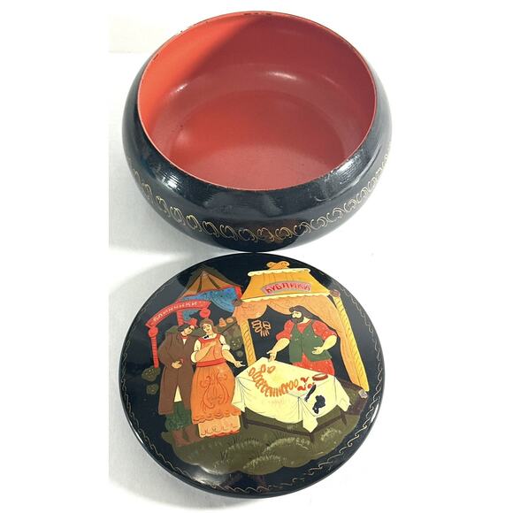 Vintage Antique Russian Hand Painted Enamel Round Trinket Box - Picture 3 of 6